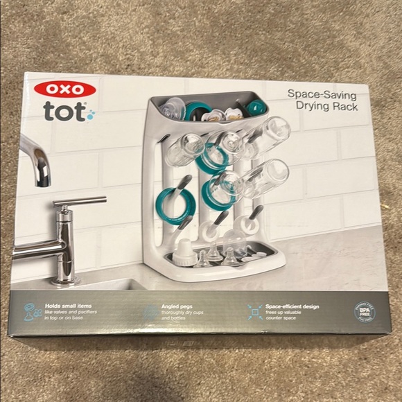 Oxo Tot Compact Drying Rack in White and Teal - Picture 1 of 2